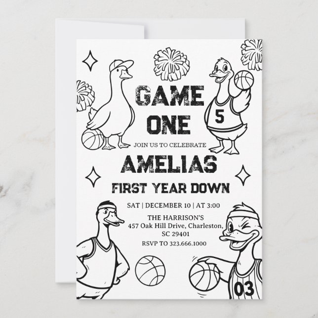 Invitación Ganso de Baloncesto 1er Cumpleaños Deportes Americ (Anverso)