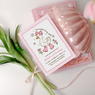 Invitación Ganso Tonto Suelto Lazo Rosa Floral