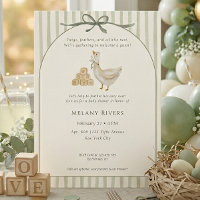 Ganso Verde Gris Neutro con Lazo para Baby Shower