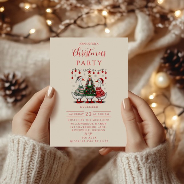 Invitación Gansos de Navidad con Suéteres Acogedores (Subido por el creador)