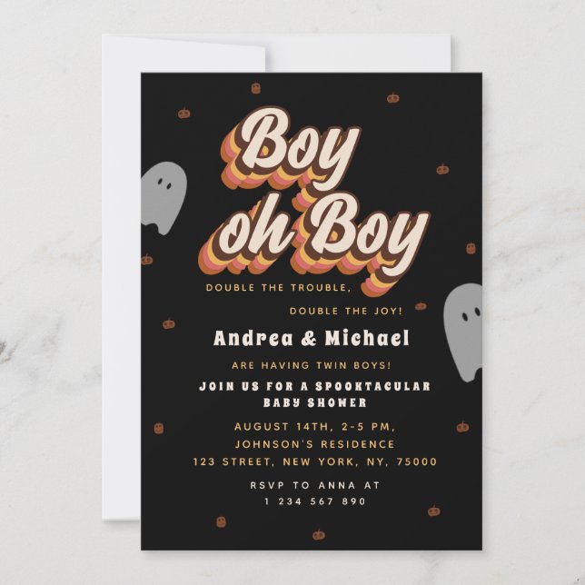 Invitación Gantescos gemelos retro fantasean Baby Shower de H (Anverso)