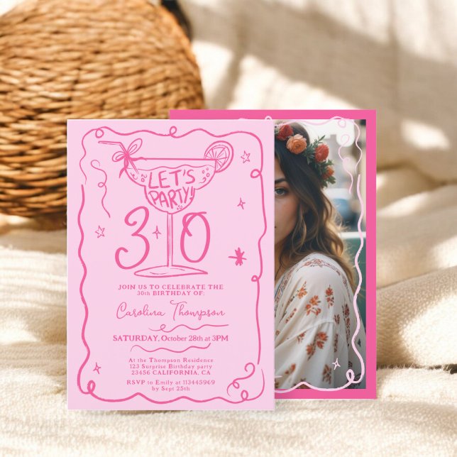 Invitación Garabatos extravagantes y extravagantes de boho de (Boho pink quirky whimsical scribbles 30 birthday invitation)