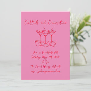 Invitación Garabatos manuscritos cócteles conversación rosa