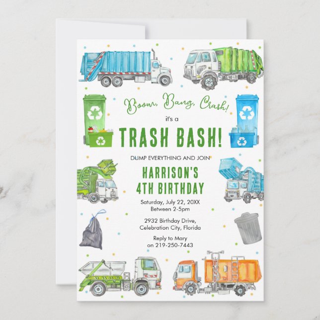 Invitación Garbage Trash Truck Birthday Invitation (Anverso)