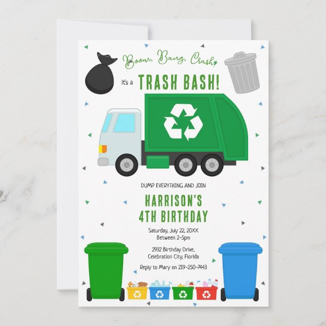 Invitación Garbage Trash Truck Birthday Invitation (Anverso)