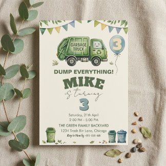 Invitación Garbage Truck Birthday Invitation