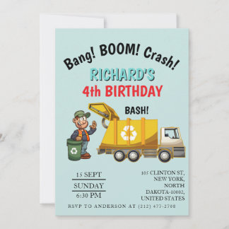 Invitación Garbage Truck Themed Kids Trash Party Birthday