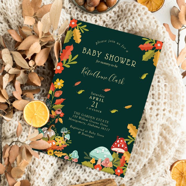Invitación Garden Autumn Leafs Mushroom & Pumpkin Baby Shower (Subido por el creador)