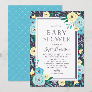 Invitación Garden Blooms Floral Blue Baby Shower