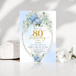 Invitación Garden Blue Floral Gold 80th Birthday Invitation