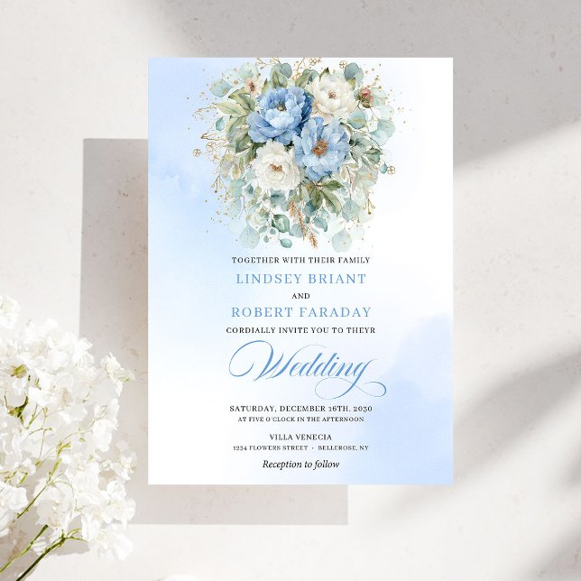 Invitación Garden Bohemian Pastel Blue White Peony Wedding (Garden Bohemian Pastel Blue White Peony Wedding)
