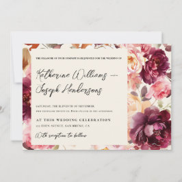 Invitación Garden Burgundy Script calligraphy Details Wedding
