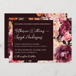 Invitación Garden Burgundy Script calligraphy Details Wedding
