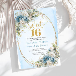 Invitación Garden Dusty Blue Floral Sweet 16th Birthday