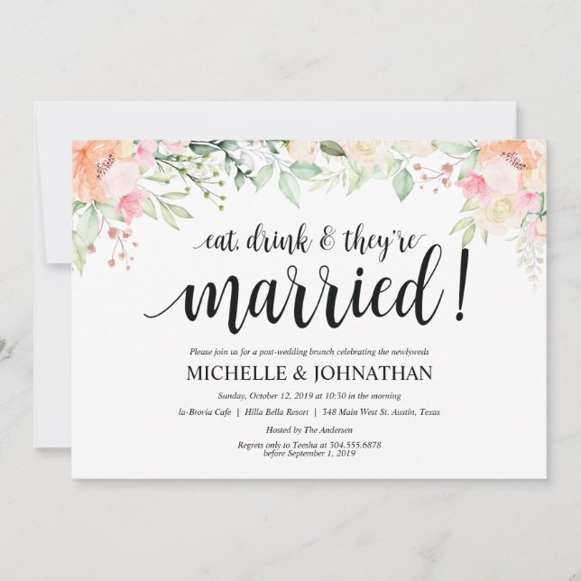 Invitación Garden Elegance Floral Post Boda Brunch Invita (Anverso)