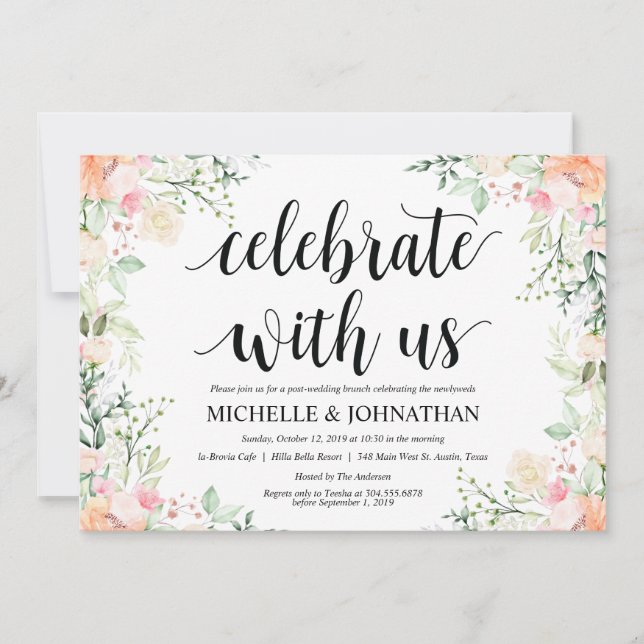 Invitación Garden Elegance Floral Post Boda Brunch Invita (Anverso)