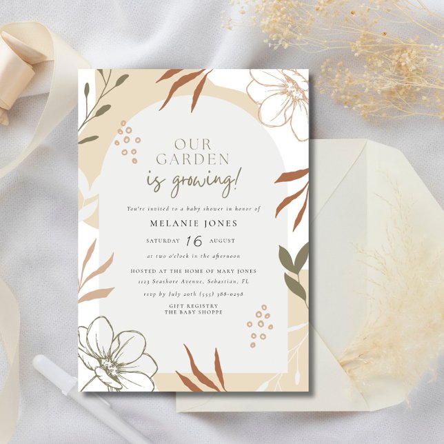 Invitación Garden está creciendo el Baby Shower de Boho Flora (Garden is Growing Boho Floral Baby Shower Invitation)