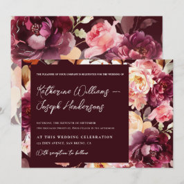 Invitación Garden Floral Burgundy Script calligraphy Wedding