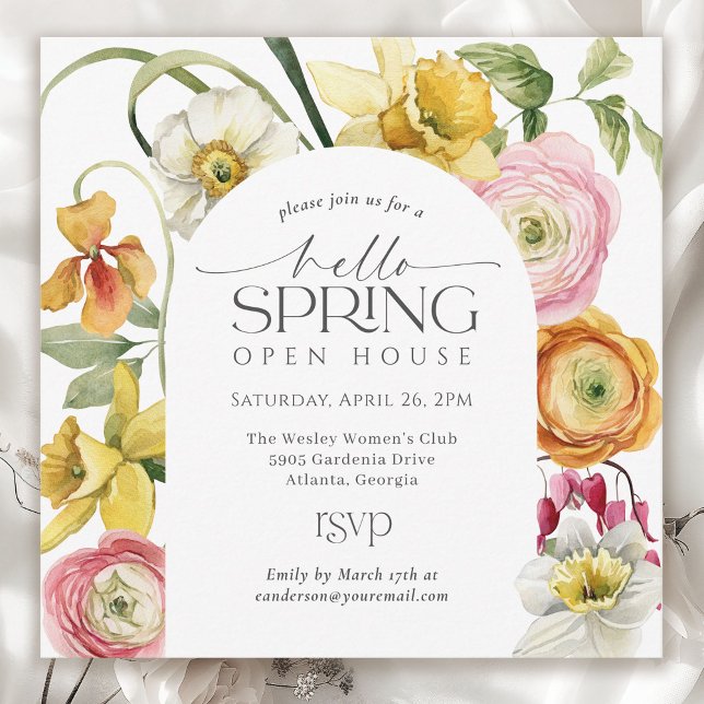 Invitación Garden Floral Hello Spring Open House  (Available in both printed and instant download digital formats.)