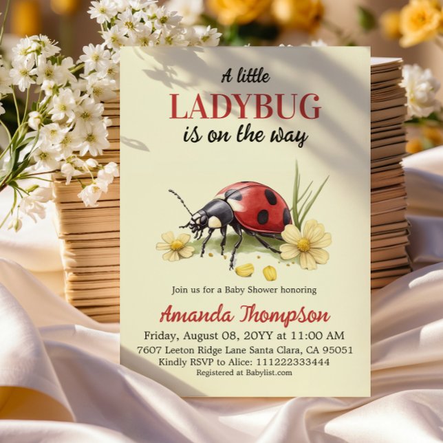 Invitación Garden Floral Yellow A Little Ladybug Baby Shower (Subido por el creador)
