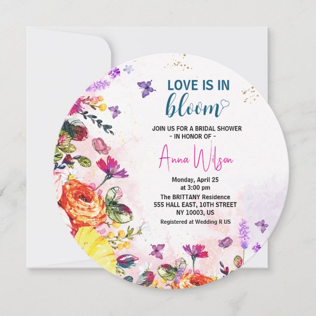 Invitación Garden love is in bloom wildflower bridal shower (Anverso)