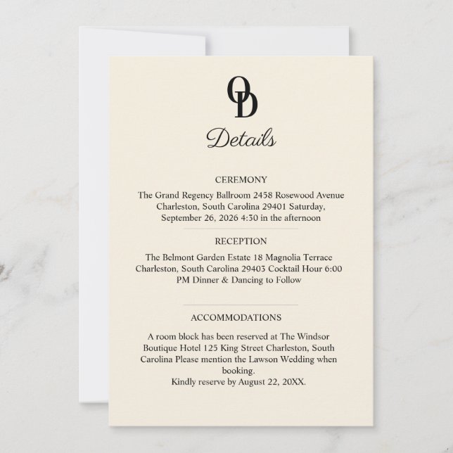 Invitación Garden Romantic Pastel Floral Wedding Details  (Anverso)