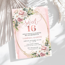 Invitación Garden Rose Gold Flowers and Greenery Sweet 16