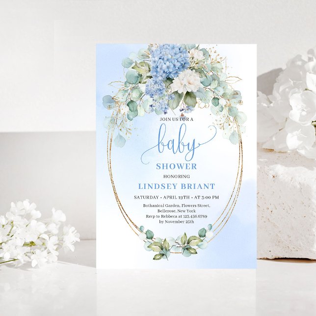 Invitación Garden Style Blue Hydrangeas Baby Shower Invitatio (Garden Style Blue Hydrangeas Baby Shower Invitation)
