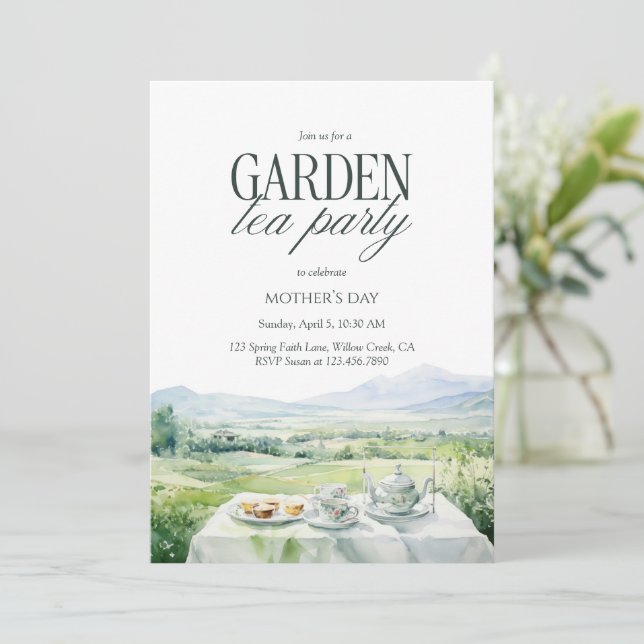 Invitación Garden Tea Party Watercolor Elegant Mother’s Day (Anverso de pie)