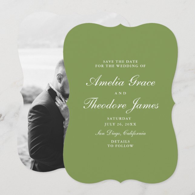 Invitación Garden Wedding Save the Date Die-Cut Green (Anverso / Reverso)