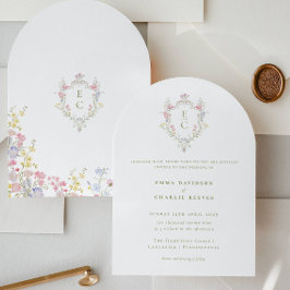 Invitación Garden Wildflowers Crest Spring Summer Wedding