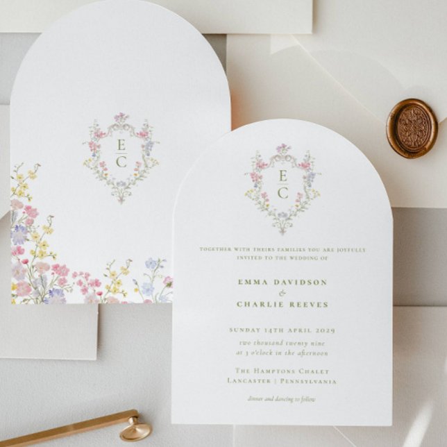 Invitación Garden Wildflowers Crest Spring Summer Wedding (Subido por el creador)