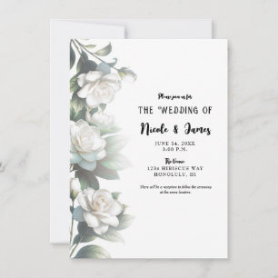 Invitación Gardenia Blanca Flores Elegante Boda Floral
