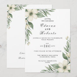 Invitación Gardenia Blanca Rústica y Boda de Eucalipto