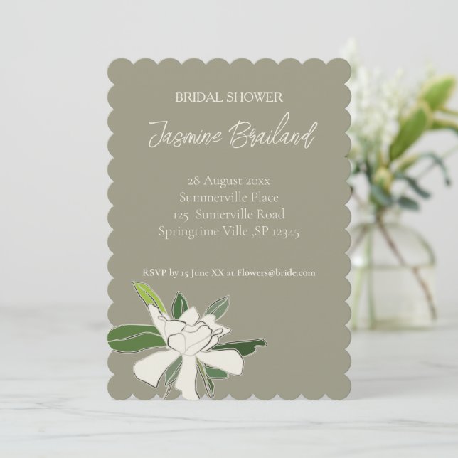 Invitación Gardenia floral blanca simple Jardín ducha de novi (Anverso de pie)
