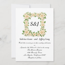 Invitación Gardenia Floral Monograma Boda