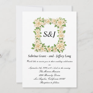 Invitación Gardenia Floral Monograma Boda