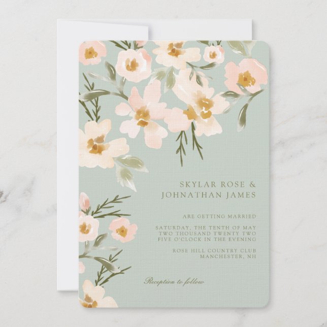 Invitación Gardenia Rubor Watercolor Abstract Floral Mint (Anverso)
