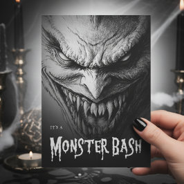 Invitación Gargoyle Ghoul Partido Halloween Blanco y Negro