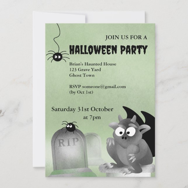 Invitación Gargoyle Halloween Party Invitation (Anverso)
