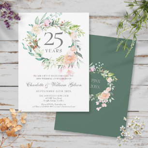 Invitación Garland, 25° Aniversario de Plata, Rosas florales