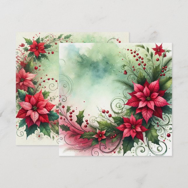 Invitación Garland Navidades de Poinsettia Whimsical (Anverso / Reverso)