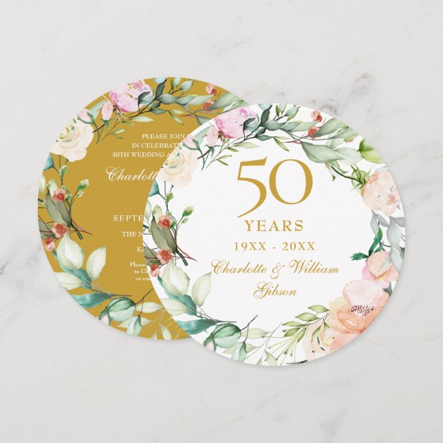 Invitación Garland, Rosas del 50° Aniversario de los Bodas de (Anverso / Reverso)
