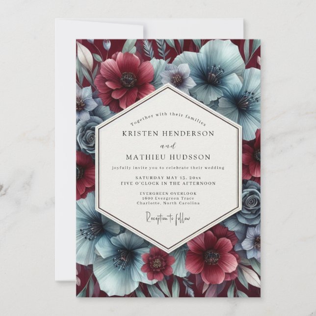 Invitación Garnet Icy Bloom Wedding (Anverso)