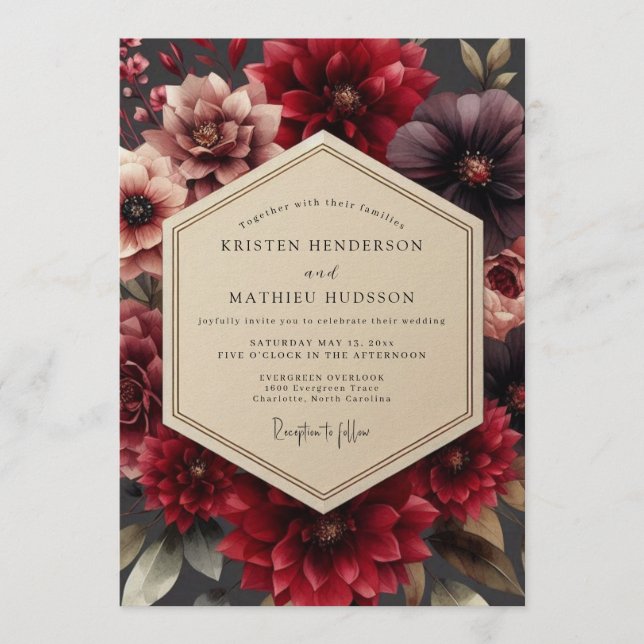 Invitación Garnet Sumptuous Dahlia Wedding (Anverso)