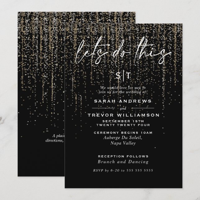 Invitación Garrafa de Champagne Chic con Glitter Edgy (Anverso / Reverso)