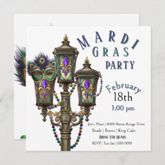 Invitación Gas Lamp | Mardi Gras Beads | Masquerade 