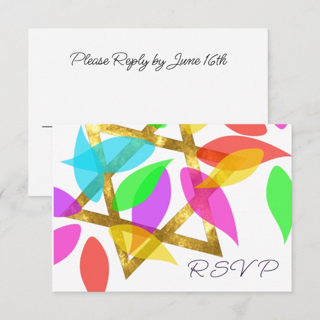 Invitación Gasolina colorida de Bat Mitzvah sobre Star (Anverso / Reverso)