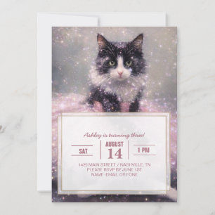 Invitación Gata Bailarina Brillante con Tutú Rosa