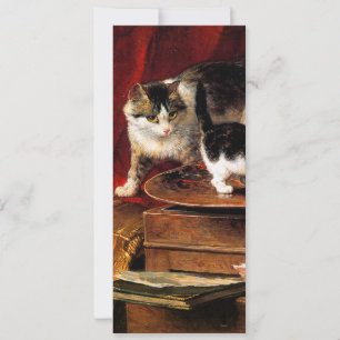 Invitación Gata madre y gatitos en la mesa